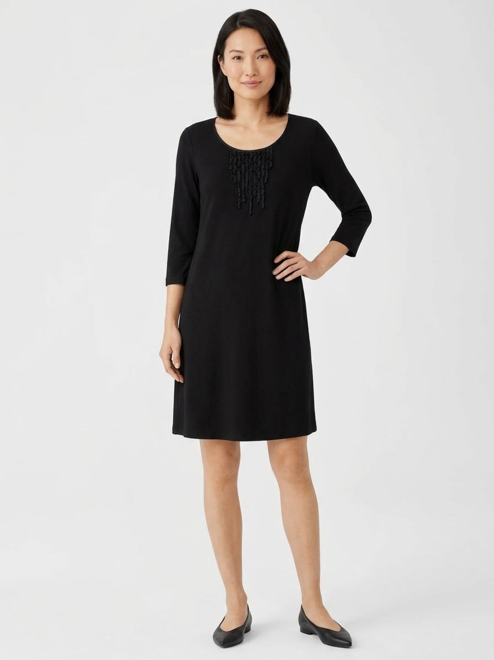 Eileen Fisher Black Textured Front Maxi Dress